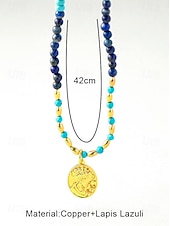 baratos Colar Feminino-Mulheres Colares com Pendentes Colares em Corrente Colar de miçangas Azul Latão Minerais Naturais Elegante Boêmia Moda Redonda