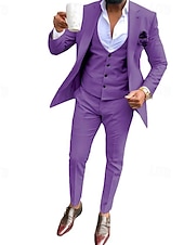 abordables Trajes formales-Trajes de boda para hombres Trajes de regreso a casa Blanco Rojo Sólido Ajuste estándar 3 piezas de un solo botón