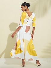 economico abito casual stampato-Abito maxi con scollo a V floreale con tasche in raso