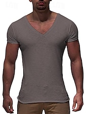 ieftine tricouri de bază-Bărbați Tricou Tricouri Manșon scurt În V Primavara vara Simplu Șic Stradă Îmbrăcăminte sportivă Birou Fitness Sală de Fitness Negru Alb Roșu-aprins Top tricou pentru bărbați