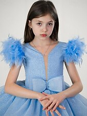 levne Párty šaty-Děti Dívčí Šaty na párty Pevná barva Bez rukávů Výkon Síťka Princeznovské Sladký Síťka Do půli lýtek Plášťové šaty Tylové šaty Léto Jaro Podzim 2-12 let Nebeská modř