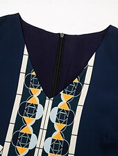 billige uformell kjole med trykk-Dame Resort Wear Maxikjole Navyblå 3/4 ermer Folk Printer Vår sommer V-hals Fritid Strandferie XS S M