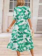 abordables Robes fleuries décontractées-Femme Robe mi-longue Robe casual Robe Évasée Robe Trapèze Robe d&#039;été mode Décontractées Vacances du quotidien Rendez-vous Standard Floral Manche Courte Col V Rose Claire Bleu Orange Vert Eté