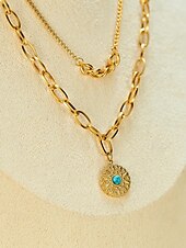 cheap Women&#039;s Necklace-Women&#039;s Elegant Gold-Plated Chain Necklace with Turquoise Center Medallion - Durable Stainless Steel