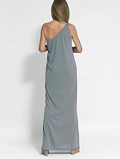 preiswerte schwarzes Maxikleid-Damen schwarzes kleid Maxidress Rückenfrei Verabredung Urlaub Strassenmode Maxi Ein-Schulter Ärmellos Schwarz Gelb Grau Farbe