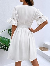 cheap Plain Dress-Women's Knee Length Dress Sundress Casual Dress Vacation Casual Boho Beach Party Date Regular Fit Plain Short Sleeve V Neck Blue White Yellow Red Summer Spring
