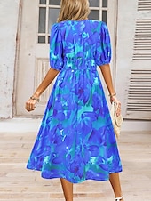 abordables Robes fleuries décontractées-Femme Robe mi-longue Robe casual Robe Évasée Robe Trapèze Robe d&#039;été mode Décontractées Vacances du quotidien Rendez-vous Standard Floral Manche Courte Col V Rose Claire Bleu Orange Vert Eté