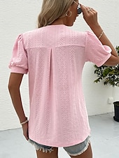 billige Blonder topper-Dame Bluse Elegant Bohem Kortermet Crew-hals Feriereise Daglig Ut på byen knyttede Hvit Rosa Militærgrønn Grønn Sommer