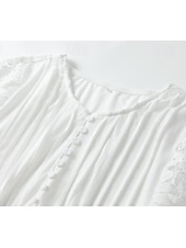 preiswerte Weiße Spitzenkleider-Maxikleid für Damen im Bohemian-Stil mit V-Ausschnitt, langen Spitzenärmeln, weißer, fließender Rock, lässig, Strand, halbformell, Frühling, Sommer, volle Größen, feminine, elegante Kleidung