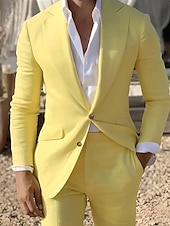 billiga Herrars klassiska kavajer-Herr Studenten Cocktailklädsel Kavaj Ceremoni Bröllopsfest Affärskläder Mode Ledigt Vår &amp; Höst Polyester TR Slät Ficka Ledigt / vardag Enkelknäppt Blazer Ljusrosa Gul Rodnande Rosa Kungsblå