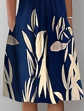 abordables Robe Fleurie-Robe Midi Femme Robe Décontractée Robe Tunique Bleu Marine Manches Courtes Fleurie Froncée Printemps Été Col Rond Basique Quotidien Vacances Week-end 2023 S M L XL XXL 3XL