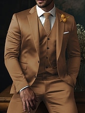 abordables Trajes formales-De los hombres Boda Trajes Negro Rojo Color sólido Ajustado Juego de 3 piezas Recto 2 botones