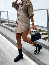 ieftine Rochii Albe Casual-Pentru femei Rochie albă Rochii Tip Cămașă Rochie Mini Birou Dată Poliester De Bază Modern Guler Cămașă Buton Manșon Lung Vară Primăvară Fit regulat Simplu