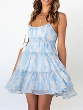 levne Sundresses-dámské ležérní šaty slip dress květinové puntíkovaný volán pásek na záda minišaty stylové ležérní denní dovolená bez rukávů léto