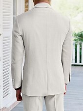 Недорогие Деловые костюмы-Мужской Костюмы Льняные костюмы Свадьба на пляже Свадьба Белый Небесно-голубой Весна, осень, зима, лето Костюм Лацкан с острым углом Однотонный Узкий крой Набор из 2 предметов Двубортный крой, 6