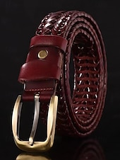 preiswerte Herrengürtel-Geflochtener Ledergürtel für Herren mit Messingschnalle – Vintage-Stil in Schwarz und Braun, verstellbar für Freizeit- und Abendgarderobe