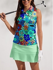 cheap Women&#039;s Golf Clothing-Women&#039;s Golf Polo Shirt Yellow Sleeveless Sun Protection Top Floral Ladies Golf Attire Clothes Outfits Wear Apparel
