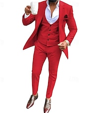 abordables Trajes formales-Trajes de boda para hombres Trajes de regreso a casa Blanco Rojo Sólido Ajuste estándar 3 piezas de un solo botón