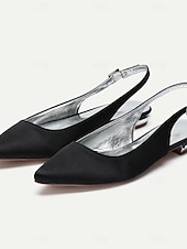 preiswerte Hochzeitsgast-Damen Hochzeitsschuhe Übergrössen Brautschuhe Flacher Absatz Schlaufen Heel Spitze Zehe Minimalismus Satin Schnalle Weiß Elfenbein Silber