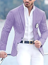 preiswerte Herrenblazer-Herren Abschlußfeier Abendkleidung Blazer Geschäft Formeller Abend Hochzeitsfeier Nur oben Mode Lässig Sommer Frühling &amp; Herbst Polyester Streifen Tasche Lässig / Alltäglich Einreihig Blazer Schwarz