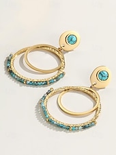 cheap Women&#039;s Earring-Women&#039;s Turquoise Beaded Hoop Earrings - Elegant Gold-Tone Drop Dangle Jewelry