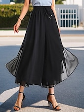 economico gamba larga e vita alta-Per donna Normale A zampa Altalena a dondolo Skort Elegante Casual quotidiano Alla caviglia Vita alta Tinta unita A pieghe Collage Vita elastica Comodo Media elasticità Da tutti i giorni Casual