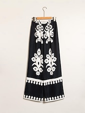 abordables Pantalons-pantalon femme noir imprimé floral jambe droite satin vacances décontracté quotidien printemps été automne