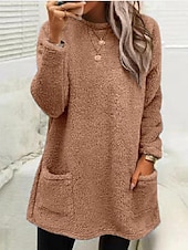 economico Felpe Pelosi-Per donna Felpa Pullover Tinta unica Sportivo Pagliaccetto Essenziale Manica lunga Rotonda Girocollo Maglie lunghe Strada Informale Tasche Marron Nero Bianco Verde chiaro Rosa Autunno inverno