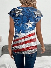 billige Uavhengighetsdag Topp-Kvinners patriotiske cami-top amerikansk flagg uformell kort erm V-hals vanlige topper daglig blå sommer
