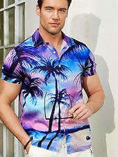 voordelige Tropische planten-Voor heren Kokosnootboom Tropische planten Overhemd Hawaiiaans overhemd Aloha-shirt Korte Mouw Overhemd Strijkijzer Tropisch Modieus Streetwear Straat Casual Dagelijks Rood Paars Bruin S M L