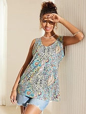 olcso Grafikai bolt Ujjatlan felsők és Camis-Női top camisole nyomott V nyakú bohém divat színes könnyű hétköznapi nyári camisole tank top standard fit