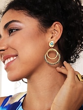 cheap Women&#039;s Earring-Women&#039;s Turquoise Beaded Hoop Earrings - Elegant Gold-Tone Drop Dangle Jewelry