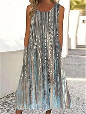 ieftine Rochii boho-Rochie Maxi pentru Femei Rochie Tank Imprimat Floral Ombre Buzunar Guler Rotund Rochie Midi de Zi cu Zi Vacanță fără Mâneci Vară Primăvară