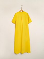voordelige Bloemenjurken-Dames Zoom Maxi Maxi-jurk Geel Korte mouw Grafische prints Karakters Dichtknopen Zak Zomer V-hals Jurken XS S M