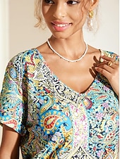 Γυναικείο T-shirt Boho Μπλούζα Paisley Εκτύπωση V-Λαιμό Κοντό Μανίκι Καθημερινό Χαλαρό Στυλ Πολύχρωμο Ελαφρύ Καλοκαίρι Μπλούζα Χαμηλού Κόστους Boho t-shirt-Γυναικείο T-shirt Boho Μπλούζα Paisley Εκτύπωση V-Λαιμό Κοντό Μανίκι Καθημερινό Χαλαρό Στυλ Πολύχρωμο Ελαφρύ Καλοκαίρι Μπλούζα