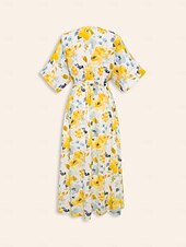 abordables robe décontractée imprimée-robe mi-longue fluide à imprimé floral
