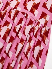 baratos vestido casual estampado-Mulheres Roupas de resort Vestido Longo Vestido Maxi Rosa Manga Curta Geométrico Com Cordão Primavera Verão Decote V férias na praia S M L