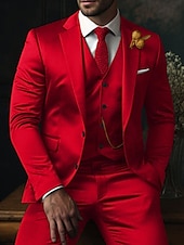 abordables Trajes formales-De los hombres Boda Trajes Negro Rojo Color sólido Ajustado Juego de 3 piezas Recto 2 botones