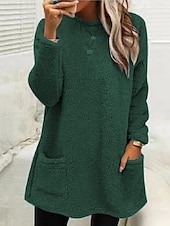 economico Felpe Pelosi-Per donna Felpa Pullover Tinta unica Sportivo Pagliaccetto Essenziale Manica lunga Rotonda Girocollo Maglie lunghe Strada Informale Tasche Marron Nero Bianco Verde chiaro Rosa Autunno inverno