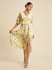 abordables robe décontractée imprimée-robe mi-longue fluide à imprimé floral