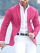 preiswerte Herrenblazer-Herren Abschlußfeier Abendkleidung Blazer Geschäft Formeller Abend Hochzeitsfeier Nur oben Mode Lässig Sommer Frühling &amp; Herbst Polyester Streifen Tasche Lässig / Alltäglich Einreihig Blazer Schwarz