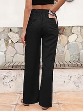 abordables jambe large et taille haute-Femme Ample Pantalon Casual Quotidien Longue Plein Poches latérales Respirabilité Confortable Micro-élastique Fin de semaine Noir Blanche bleu marine Vert Printemps été Standard