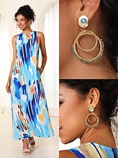 cheap Women&#039;s Earring-Women&#039;s Turquoise Beaded Hoop Earrings - Elegant Gold-Tone Drop Dangle Jewelry