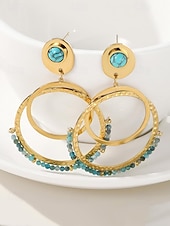 cheap Women&#039;s Earring-Women&#039;s Turquoise Beaded Hoop Earrings - Elegant Gold-Tone Drop Dangle Jewelry