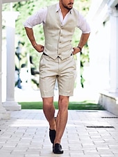 billige Bryllupsdresser-Menns bryllup lin dresser lys khaki himmelblå sommer ensfarget skreddersydd passform 2-delt