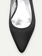 preiswerte Hochzeitsgast-Damen Hochzeitsschuhe Übergrössen Brautschuhe Flacher Absatz Schlaufen Heel Spitze Zehe Minimalismus Satin Schnalle Weiß Elfenbein Silber