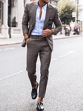 abordables Costumes décontractés-Costumes de mariage en lin pour hommes bleu ciel bleu foncé mode décontractée unis coupe ajustée 2 pièces à simple boutonnage un bouton