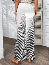 preiswerte weites Bein und hohe Taille-Damen Breites Bein Hosen Hose Casual Lang Blatt Weite Hosen Bedruckt Atmungsaktivität Komfortabel Unelastisch Ausgehen Wochenende Schwarz Weiß Khaki Frühling Sommer Regular Fit