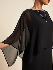 preiswerte Blumenkleider-Damen Chiffon Hochzeitsgast schwarzes Kleid lockeres Cape Minikleid figurbetontes Kleid