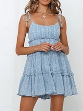 levne Sundresses-dámské ležérní šaty slip dress květinové puntíkovaný volán pásek na záda minišaty stylové ležérní denní dovolená bez rukávů léto
